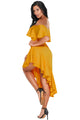 Sexy Yellow Asymmetric Ruffle Off Shoulder Party Dress