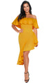 Sexy Yellow Asymmetric Ruffle Off Shoulder Party Dress