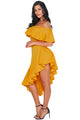 Sexy Yellow Asymmetric Ruffle Off Shoulder Party Dress