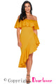 Sexy Yellow Asymmetric Ruffle Off Shoulder Party Dress