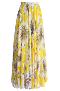 Sexy Yellow Blossoming Floral Chiffon Maxi Skirt