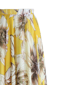 Sexy Yellow Blossoming Floral Chiffon Maxi Skirt