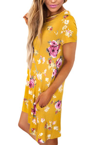 Sexy Yellow Cross Strap Neck Summer Floral Dress