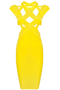 Sexy Yellow Cutout Midi Bandage Dress