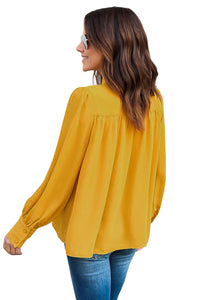 Sexy Yellow Demure Tie Neck Blouse for Women