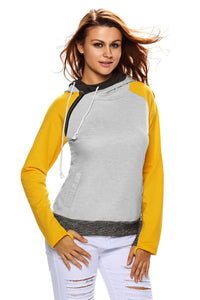 Sexy Yellow Grey Patchwork Double Hooded Sweatshirt