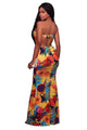 Sexy Yellow Multi-color Floral Print Keyhole Back Maxi Dress