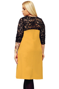 Sexy Yellow O Neck Lace Splice Plus Size Dress