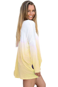 Sexy Yellow Ombre Split Side Long Sleeve Top