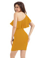 Sexy Yellow One Shoulder Party Cocktail Mini Dress