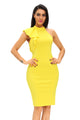 Sexy Yellow One Shoulder Ruffle Sleeve Midi Dress