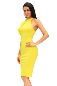 Sexy Yellow One Shoulder Ruffle Sleeve Midi Dress