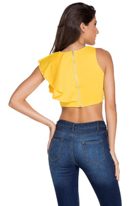 Sexy Yellow One-shoulder Ruffle Crop Top