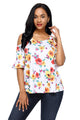 Sexy Yellow Pink Floral Print White Background Womens Top
