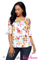 Sexy Yellow Pink Floral Print White Background Womens Top