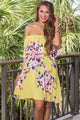 Sexy Yellow Ruffle Off Shoulder Floral Boho Dress