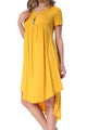 Sexy Yellow Short Sleeve High Low Pleated Casual Swing Dress