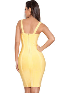 Sexy Yellow Strappy Bandage Dress with Bustier Cut Top