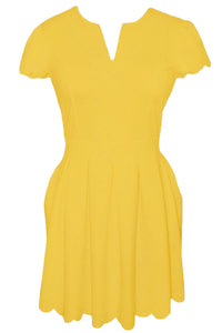 Sexy Yellow Sweet Scallop Pleated Skater Dress