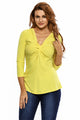 Sexy Yellow Twist Front Sleeved V Neck Top