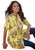 Sexy Yellow V Neck Pleat Button Front Floral Tunic Top