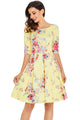 Sexy Yellow Vintage Style Floral Half Sleeve Swing Dress