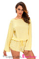 Sexy Yellow White Batwing Stripe Cover-Up Romper