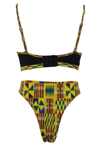 Sexy Yellowish African Print Cut out High Waist Swimsuit