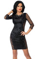 Sheer Mesh Splice Black Lace Velvet Dress