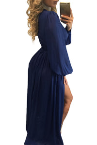 Shimmer Blue Slit Goddess Dress
