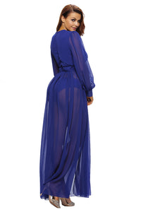 Shimmer Blue Slit Goddess Dress