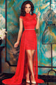 Short Red Lace Dress with Train