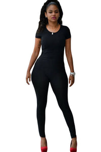Short Sleeve Tight-fitting Jumpsuit with Back Cutout