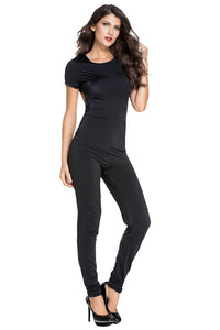 Short Sleeve Tight-fitting Jumpsuit with Back Cutout