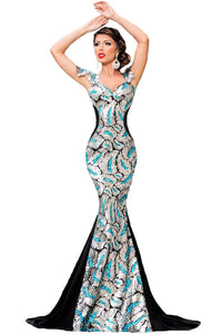 Silver Sequin Embellishment Elegant Mermaid Evening Gown