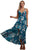 Slate Blue Floral Chiffon Spaghetti Straps Maxi Dress