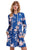 Slate Blue Floral Print Drawstring Hoodie Dress