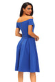 Solid Blue Thick Flare Midi Vintage Dress