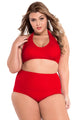 Solid Red Plus Size Halter Bikini Swimsuit