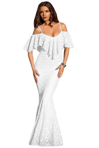 Spaghetti Straps Ruffled Off Shoulder White Mermaid Dress