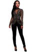 Steampunk Studded Pattern Mesh Insert Jumpsuit