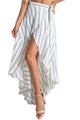 Stripe Print Asymmetrical Wrapped White Maxi Skirt