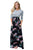 Striped Black Floral Skirt Maxi Dress with Tie Waist