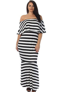 Striped Ruffle Tube Plus Size Maxi Dress