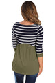 Sexy Striped Spliced Army Green Contrast 3/4 Sleeve Blouse