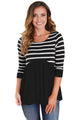 Sexy Striped Spliced Black Contrast 3/4 Sleeve Blouse
