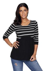Sexy Striped Spliced Black Contrast 3/4 Sleeve Blouse
