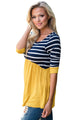 Sexy Striped Spliced Yellow Contrast 3/4 Sleeve Blouse