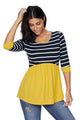 Sexy Striped Spliced Yellow Contrast 3/4 Sleeve Blouse