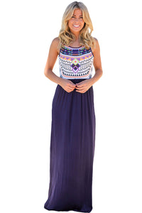 Stylish Aztec Print Sleeveless Purple Maxi Dress
